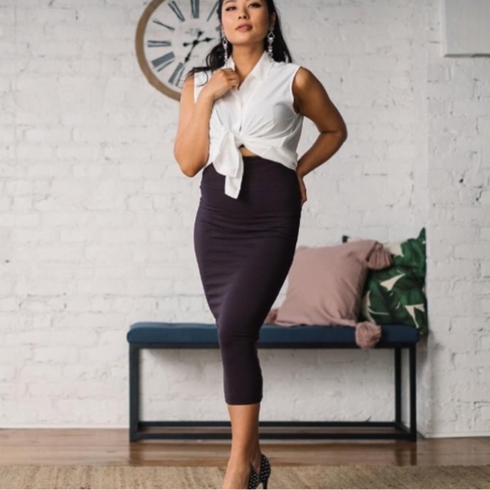 Marste | Black Midi Pencil Skirt Size 12-14 New With Tags NWT Soft Stretchy